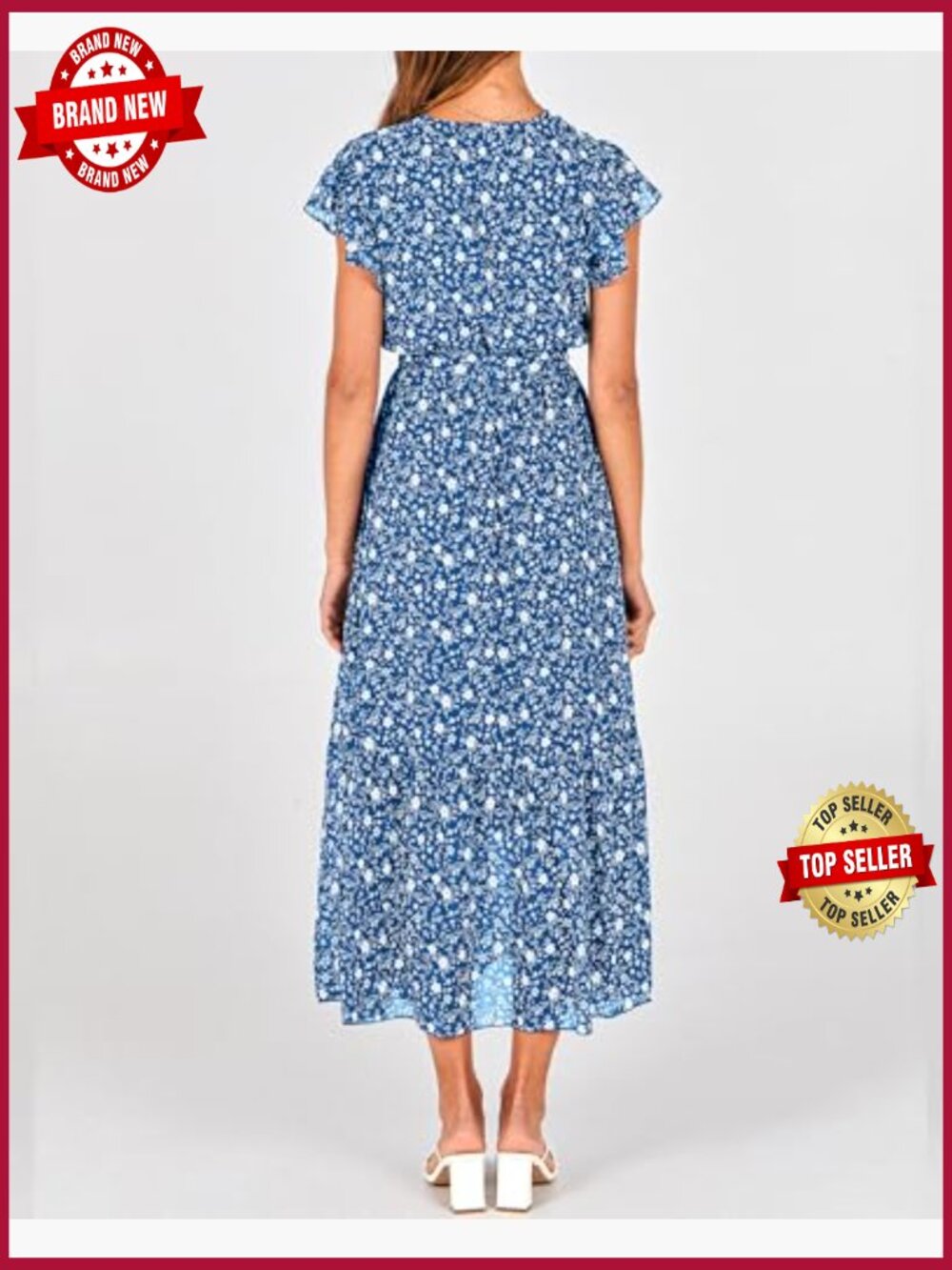 Bohemian Wrap V Neck Ruffle Sleeveless Midi Dress - Picture 5 of 7